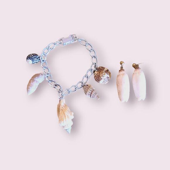 Set of 3 Shell Beaded Necklace Bracelet Earrings Beach Boho 32" - Picture 2 of 3